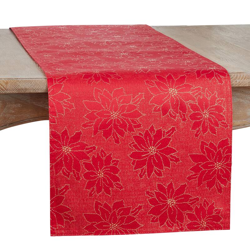 Poinsettia Design Holiday Table Runner - 16"x72"