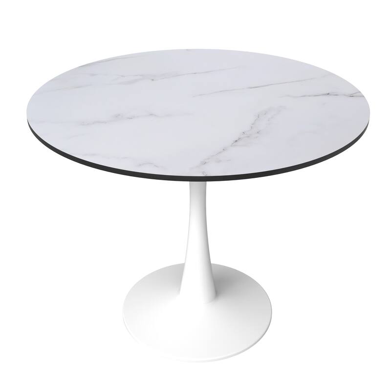 Bristol 32" Mid Century Modern Round Dining Table, MDF Wood Top & Glossy Iron Pedestal Base for Kitchen & Dining Room