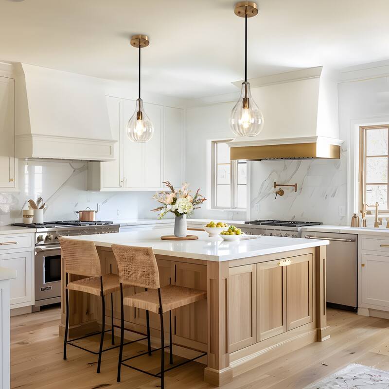 Coria Mid-century Modern Teardrop Fluted Glass Kitchen Island Pendant Lights - D 8.3" x H 13.8"