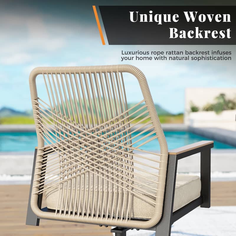MAISON ARTS 9 Pieces Outdoor Patio Dining Set with Square Table and Cushioned Woven Wicker Dining Chairs