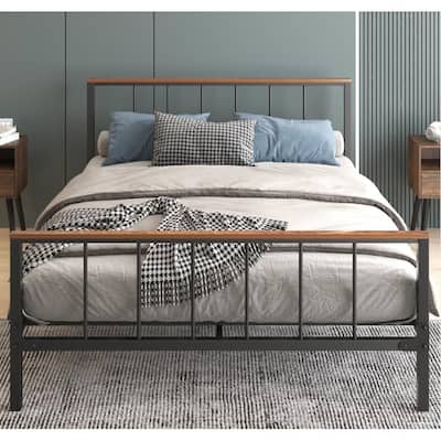 Black Full Platform Bed Frame Metal with Headboard and Footboard - Sturdy Construction, No Box Spring Needed