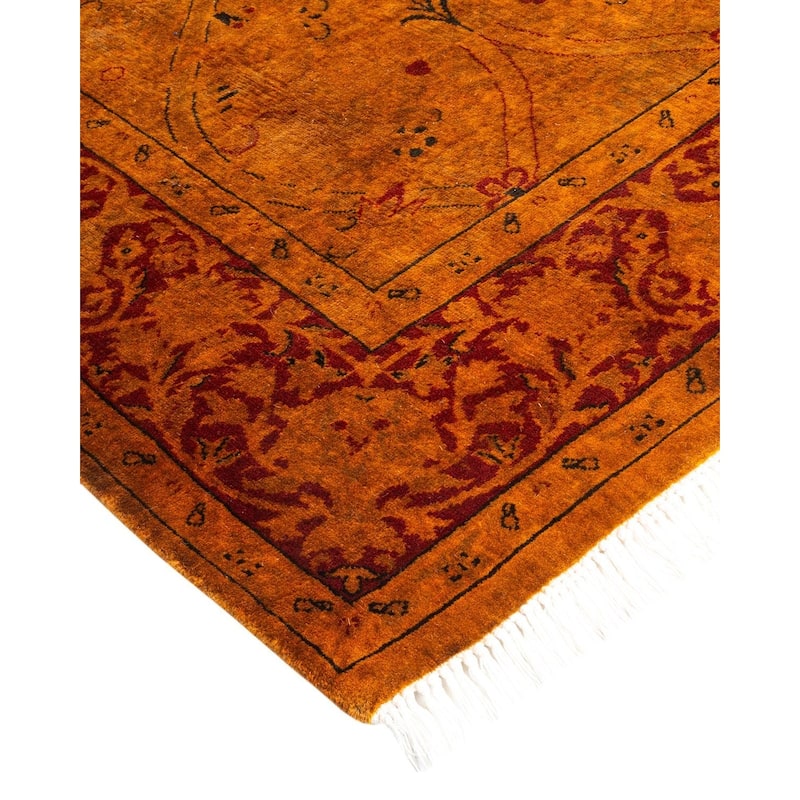 Overton Hand Knotted Wool Vintage Inspired Modern Contemporary Overdyed Orange Area Rug - 4' 1" x 6' 2"