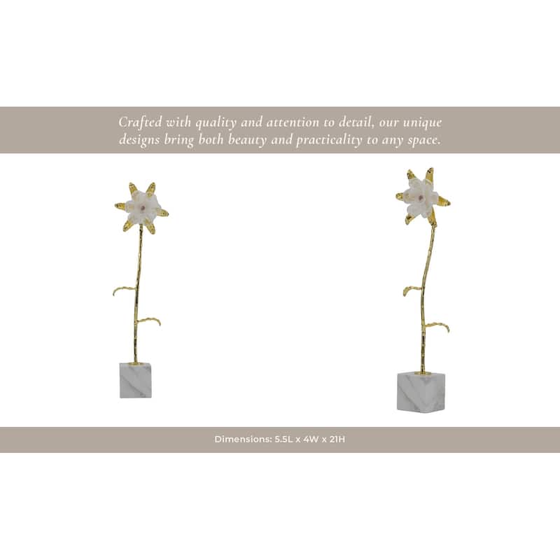 Luxury Floral Decorative Sculpture with Gold Accents and Marble Base