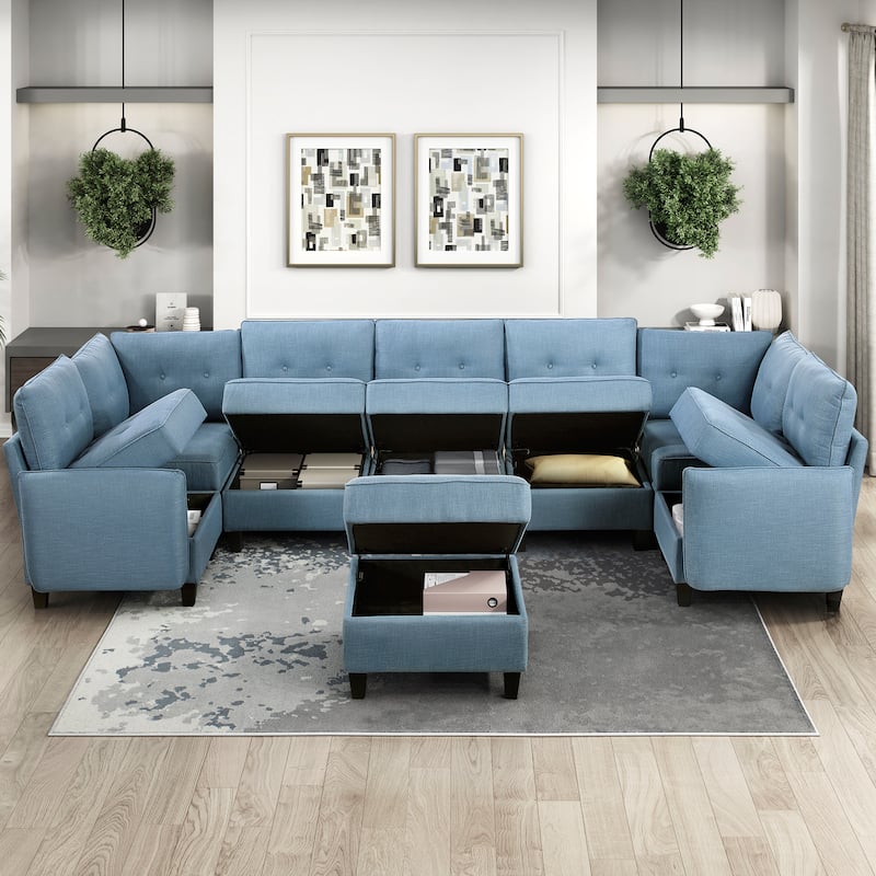 Dorian Textured 8-Piece Sectional Sofa - Storage and Ottoman