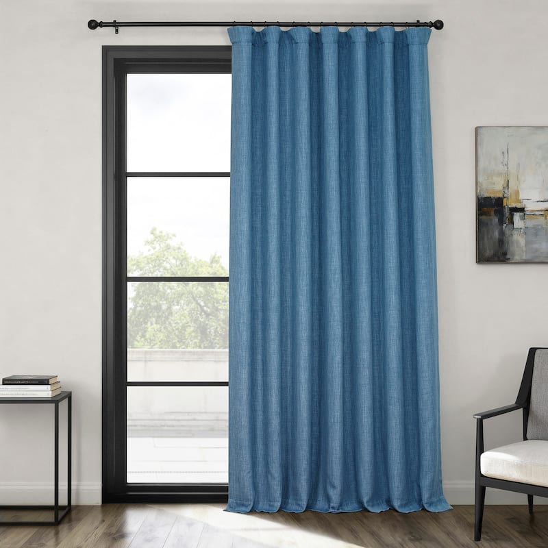 Exclusive Fabrics Textured Faux Linen Extra Wide Room Darkening Curtains for Bedroom & Living Room Curtains (1 Panel) - 100 X 108 - Denim