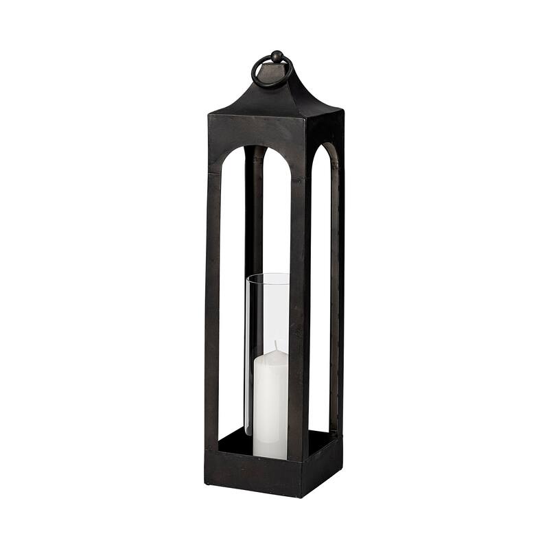 Ina Small Dark Grey Metal Square Candle Holder Lantern - Large