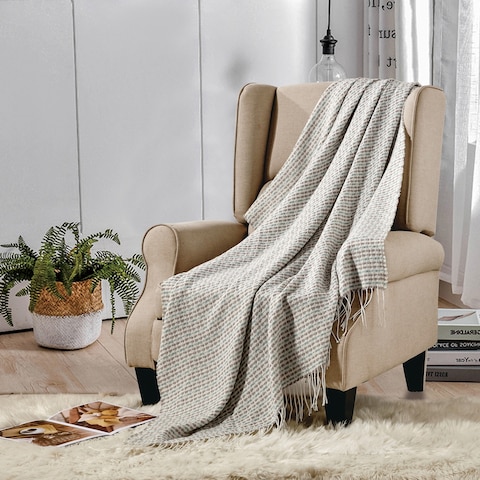 Wellco Ultra Soft Knitted Throw Blanket With Boho Tassels - 50" x 60", Stripe Patterns