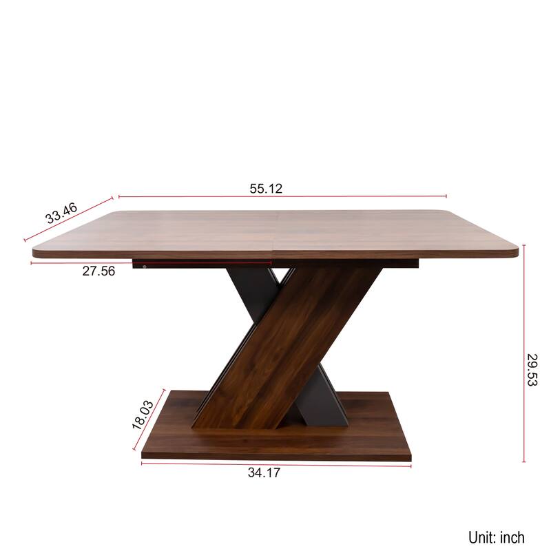 Roomfitters Modern Extendable Dining Table, Rectangular Wood Console with X-Base Design, Durable Melamine Finish
