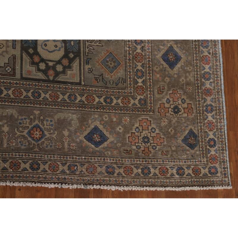 Over-Dyed Tabriz Persian Vintage Rug Hand-Knotted Blue Wool Carpet - 9'4"x 12'10"