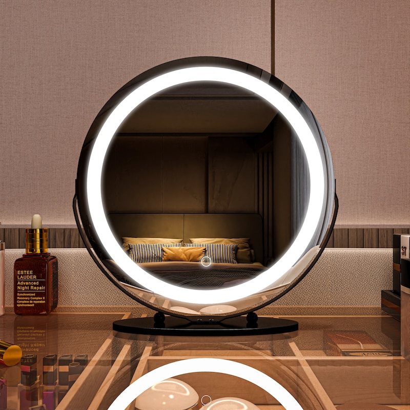 TOOLKISS 19-inch Round Dimmable LED Tabletop Makeup Mirror - 19"