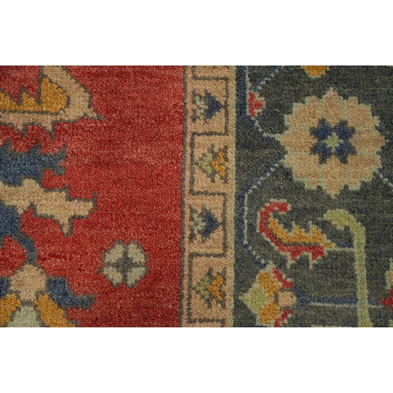 Hand-knotted Transitional Wool Carpet Red Oushak Rug Floral Oriental Area Rug - 12' 0'' X 8' 10''