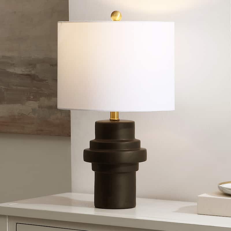 SAFAVIEH Doni 22-inch Ceramic Table Lamp (LED Bulb Included) - 13"W x 13"D x 22"H - Black/Brass