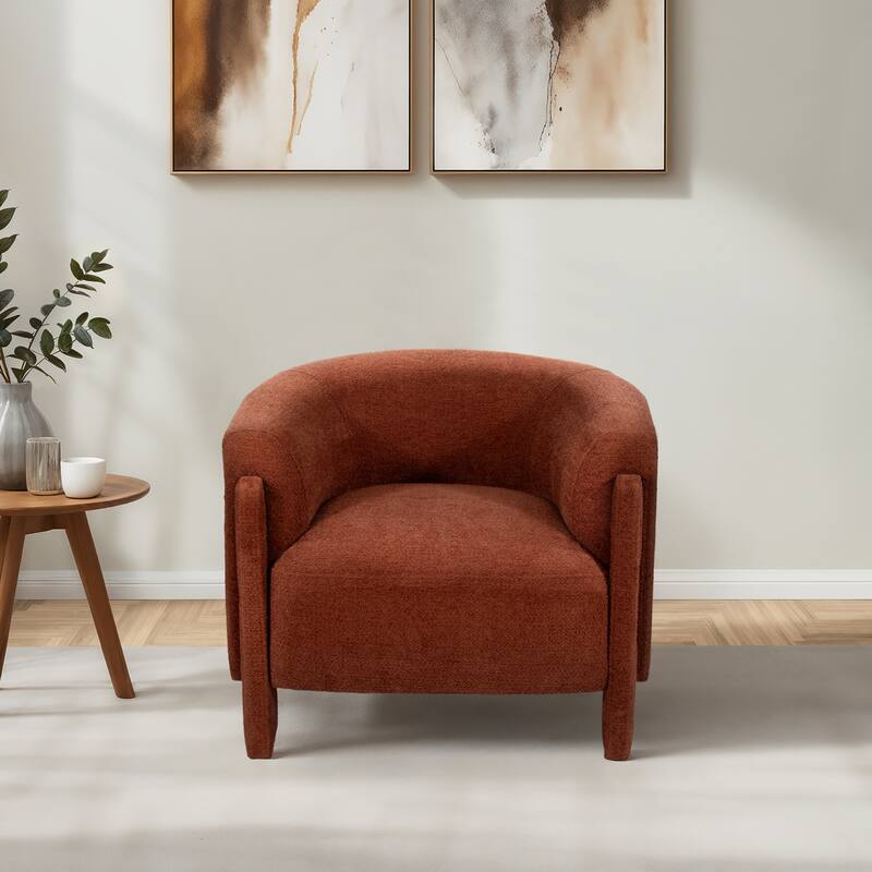 Contemporary Curved Upholstered Barrel Chair Plush Seat and Wood Frame