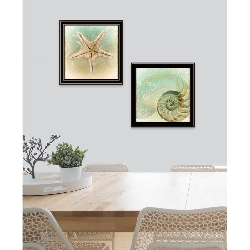 TrendyDecor4U "The Sea I & Sea II" Framed Print Wall Art by Sophie 6 - Blue, Tan, Green