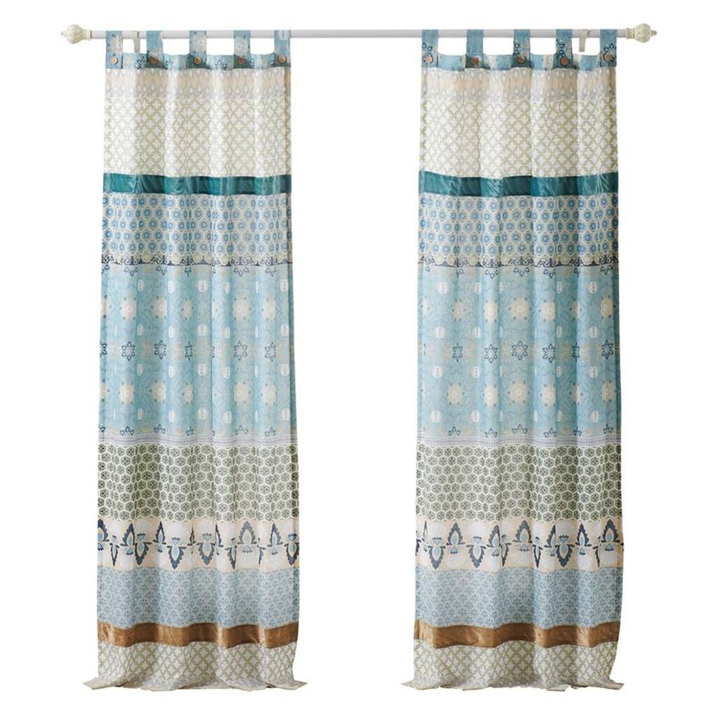 Ello 2 Panel Curtain Panel Set, Cotton White and Blue Geometric Print