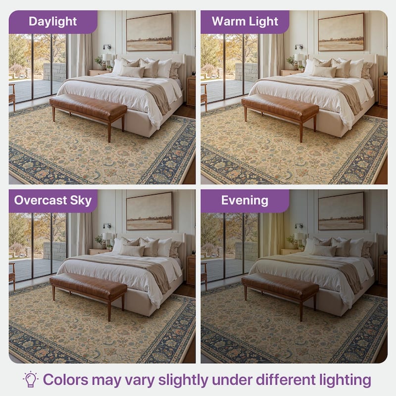 Mcow Vintage Floral Low-Pile Machine-Washable Area Rug