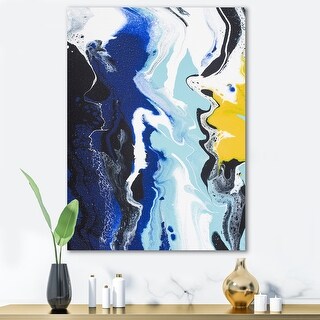 Designart "Abstract Yellow and Blue Waves" Modern Canvas Wall Art Print ...