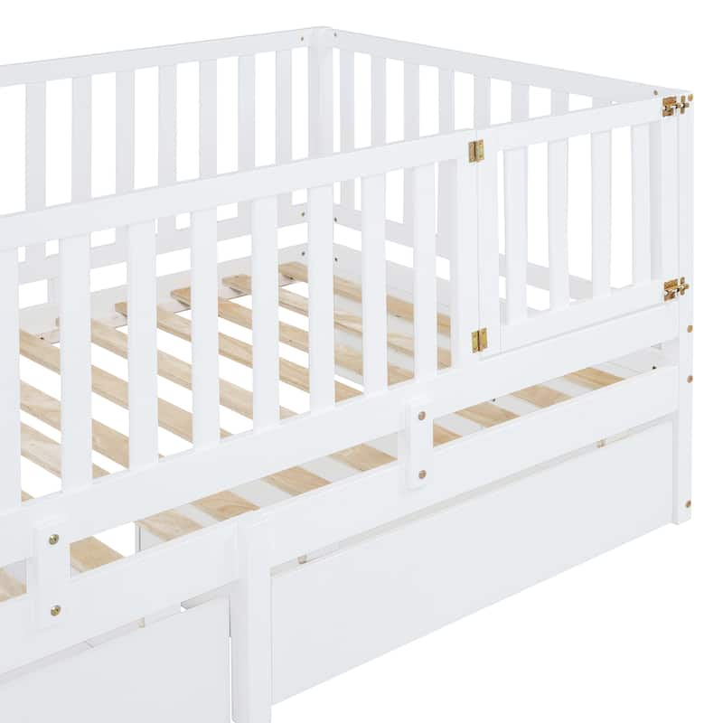 Pine Wood Daybed with Removable Fence Guardrails & Dual Storage Drawers by Harper&Bright Designs