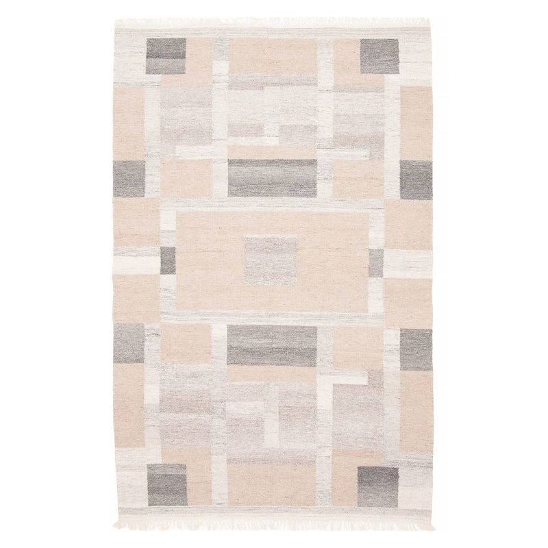 ECARPETGALLERY Flat-Weave Ankara FW Beige Wool Kilim - 5'0 x 8'2 - Beige - 5'0 x 8'2