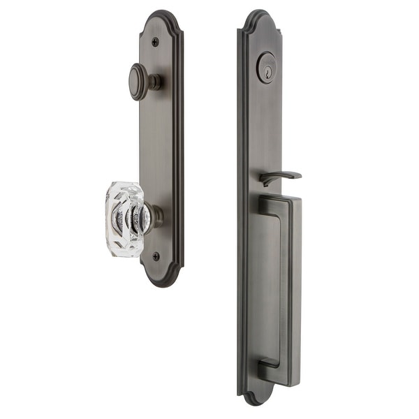 Grandeur ARCDGRBCC_ESETD_NA Arc Solid Brass Rose Dummy Full Plate "D" Grip Handleset with Baguette Clear Crystal Knob