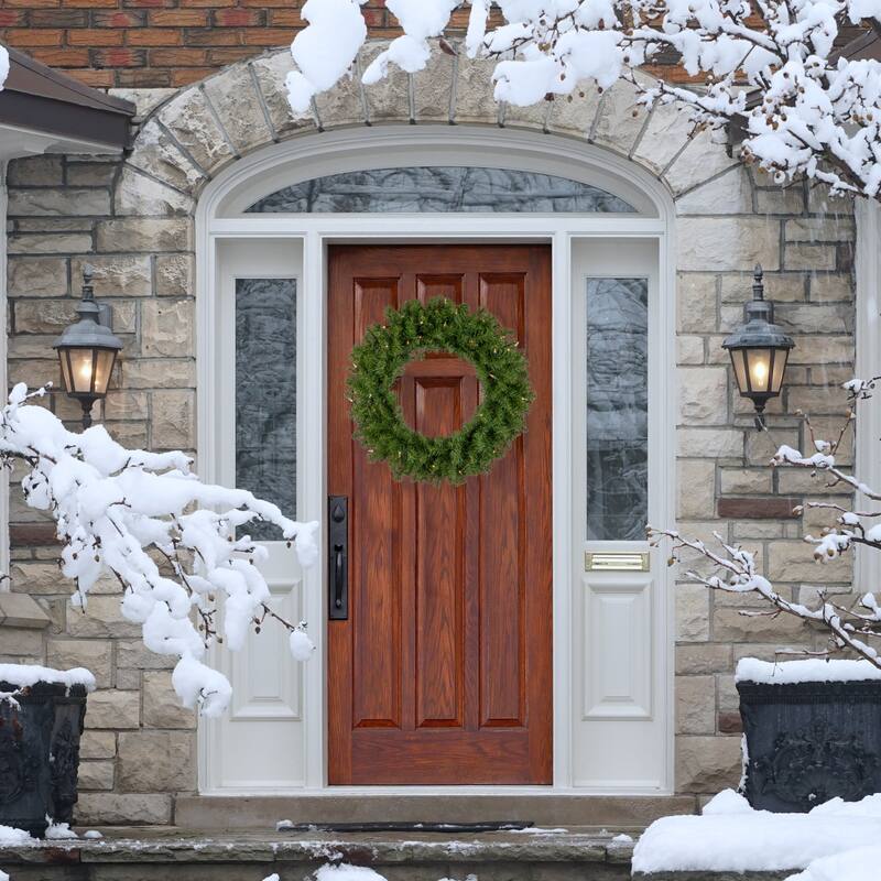 Pre-Lit LED Rockwood Pine Artificial Christmas Wreath 24-Inch Warm White Lights - 24"