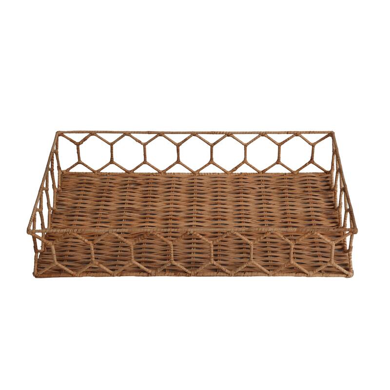 Happimess Honeycomb 19.75" Rustic Boho Hand-Woven Rattan Tray