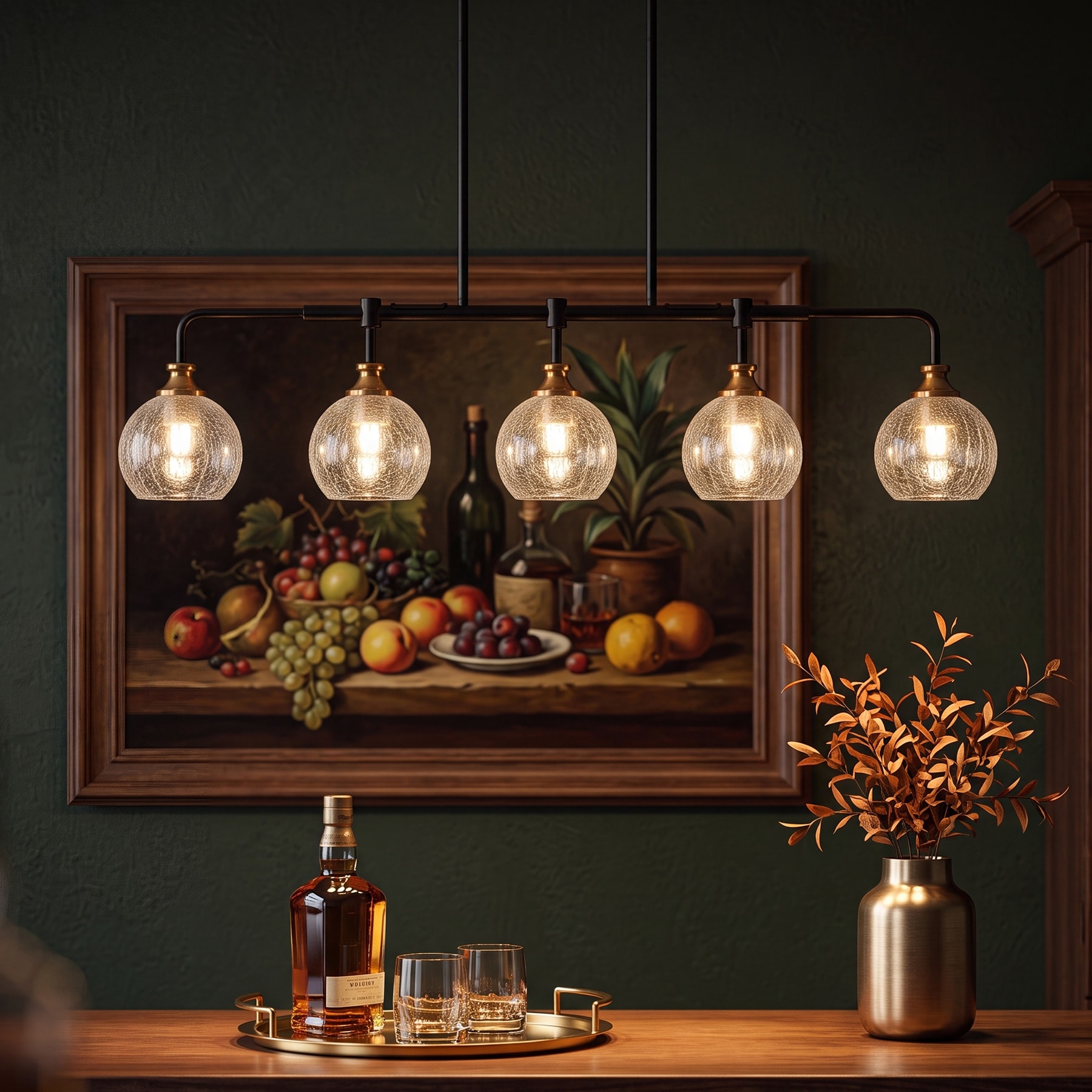 5-Light 39" Width Black Kitchen Island Light with Adjustable Height
