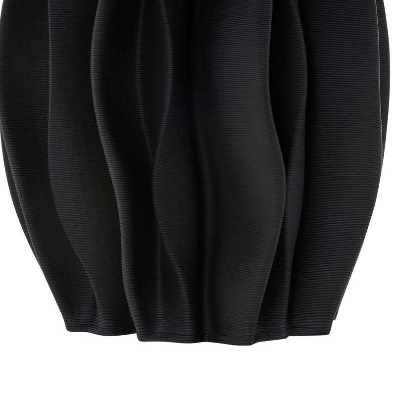 Black Ceramic Dimensional Wavy Ribbed Abstract Vase with Floral Shaped Rim