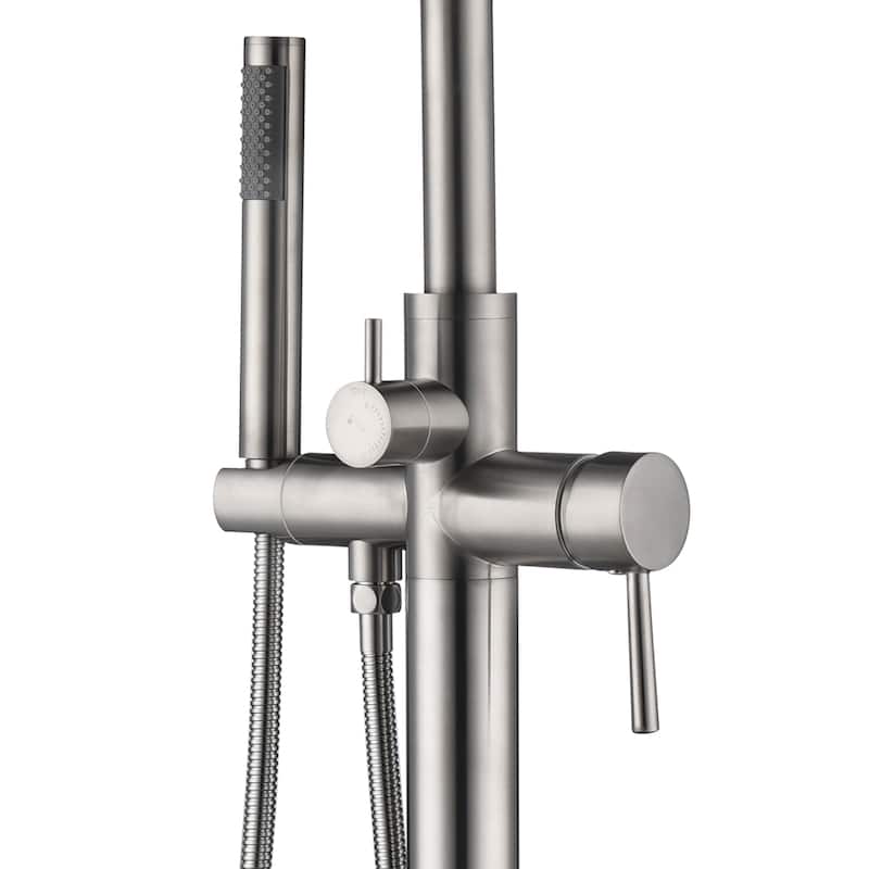 Highflow Freestanding Tub Filler with Swivel Spout and Handshower Brushed Nickel