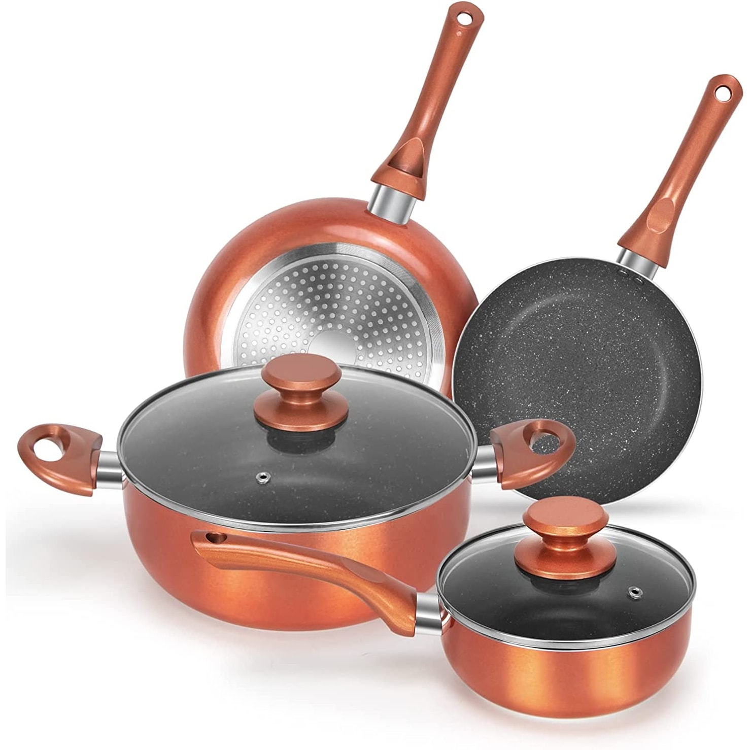 Farberware Easy Clean Steam Vent Cookware Nonstick Pots and Pans Set, 14-Piece, Copper