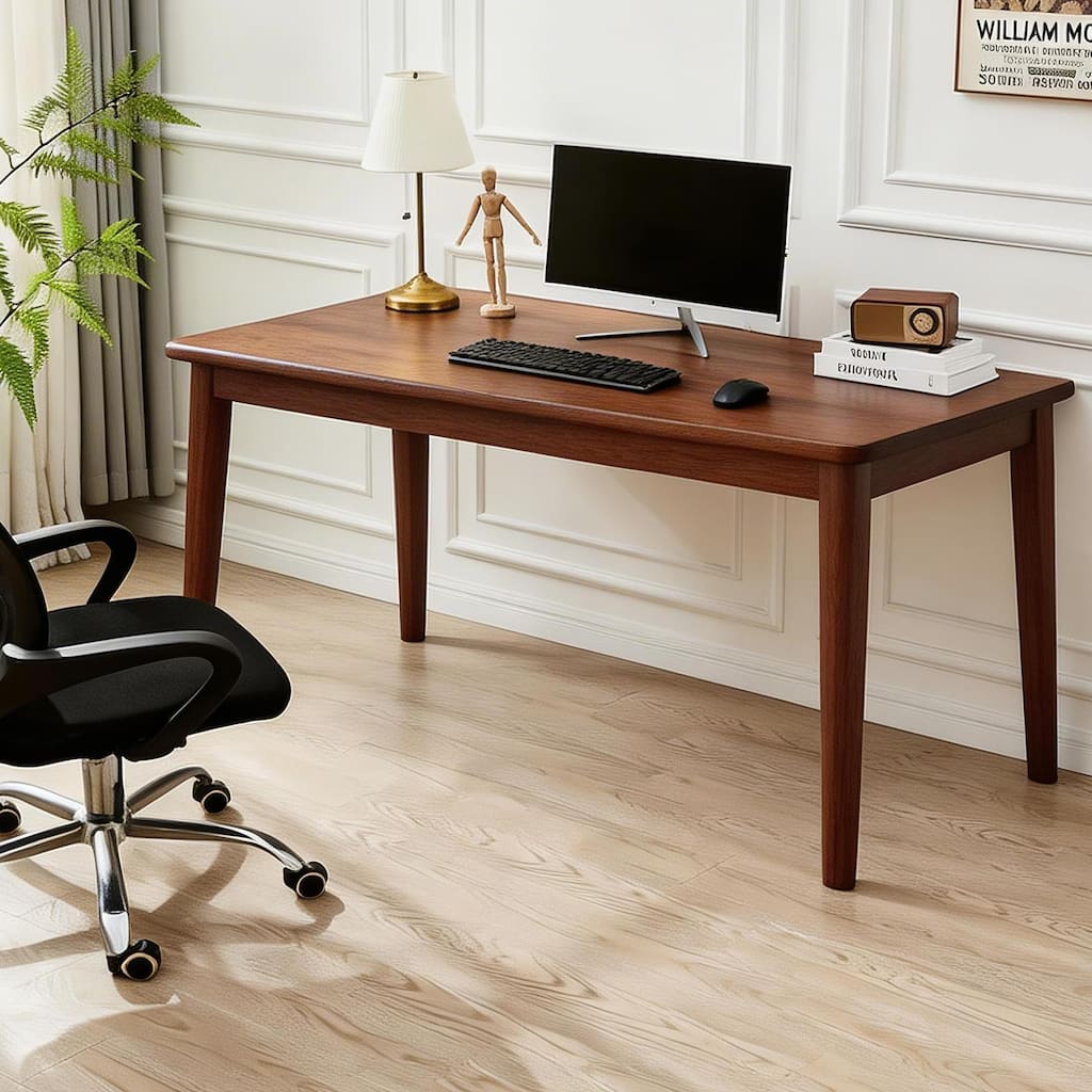 Solid Wooden Desk,55.1*19.7inch Desk ,Rubberwood Mid Century Modern Desks, Small Writing Desk for BedroomSmall Spaces