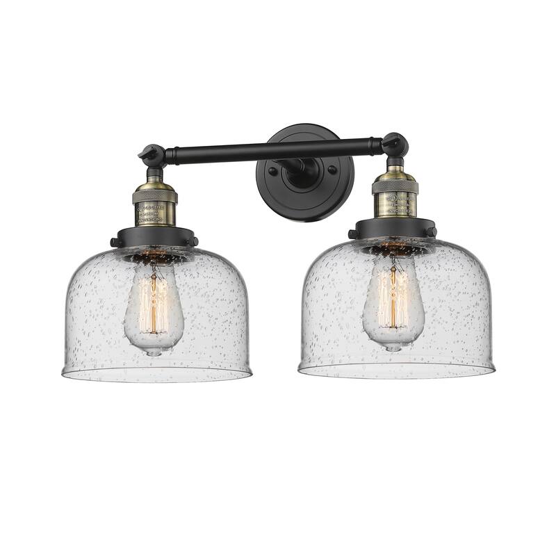 Innovations Lighting Large Bell 2 Light 19" Wide Bathroom Vanity Light - Black Antique Brass / Seedy