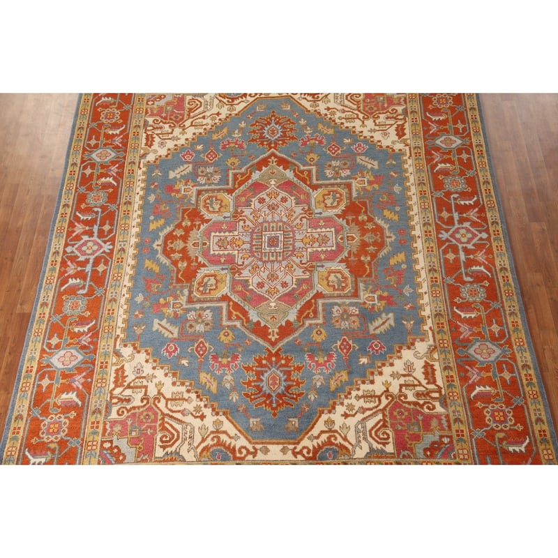 Geometric Heriz Serapi Oriental Area Rug Handmade Wool Carpet - 8'9"x 11'8"