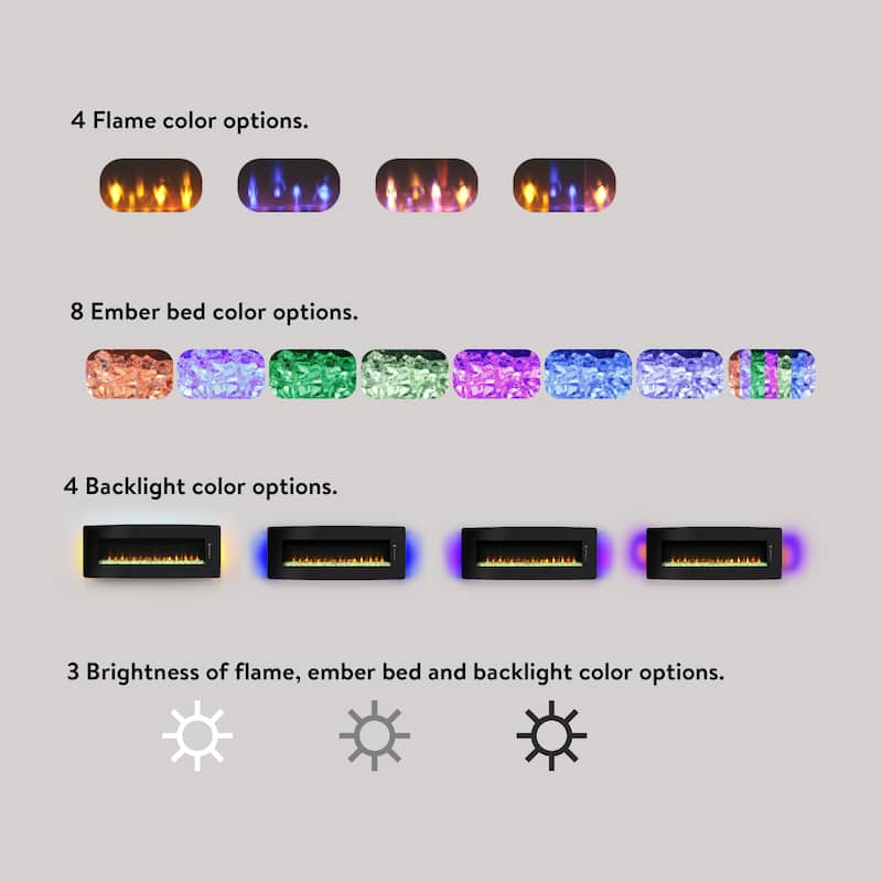 Stylish 48-Inch Wall Mounted Electric Fireplace with Adjustable Flame Colors & Ember Bed for Modern Homes