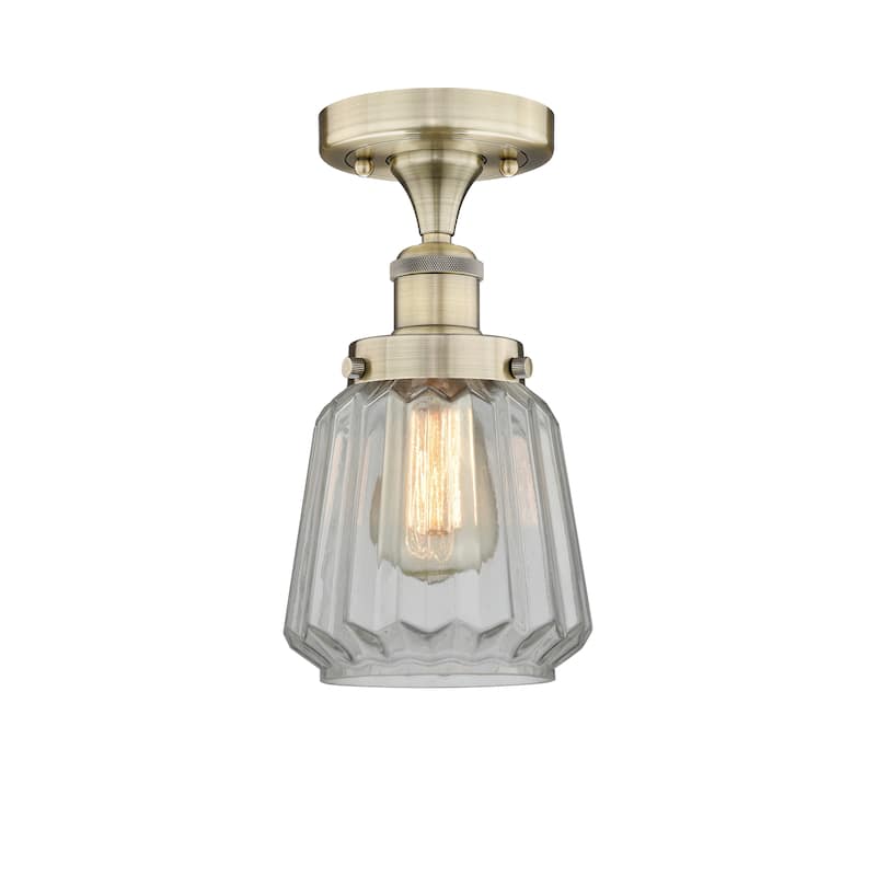 Innovations Lighting Chatham - 1 Light 7" Semi-Flush Mount - Antique Brass/Clear