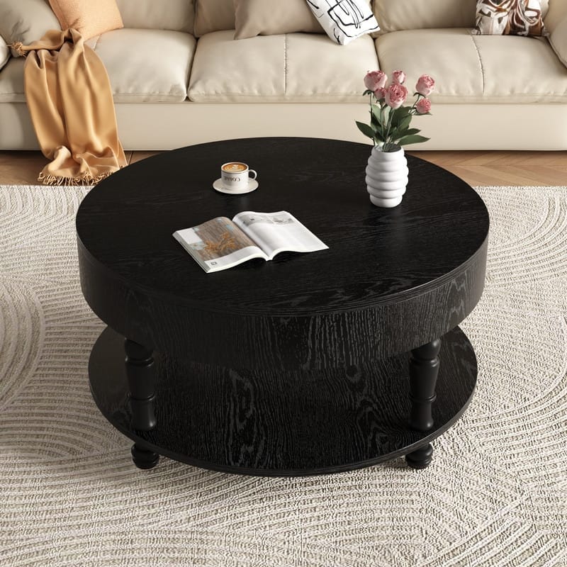 Modern Round Coffee Table with Dual Storage and Flip-Top Design for Living Room Organization