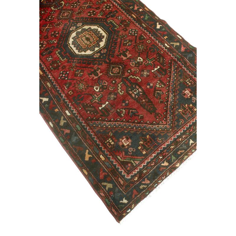 Fine Vintage Distressed Adofo Red/Charcoal Runner - 3'2" x 9'11"