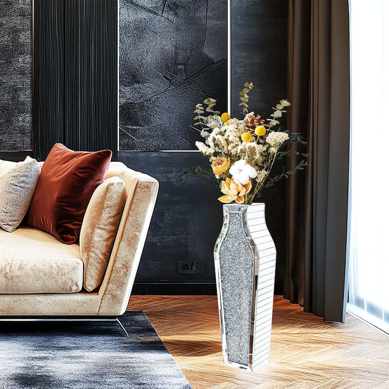 Large Mirrored Floor Standing Vases Crushed Diamond Crystal Glass for Holding Dried Flowers Plant