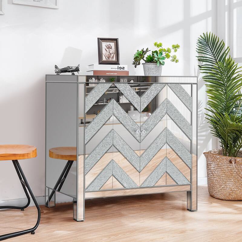 Sideboard with Mirror Trim and M Shape Design