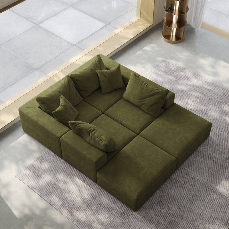 Oversized Chenille Upholstered Sectional Sofa Set Modular Couch Cloud Sleeper Sofa Bed with Ottomans and Pillows for Living Room