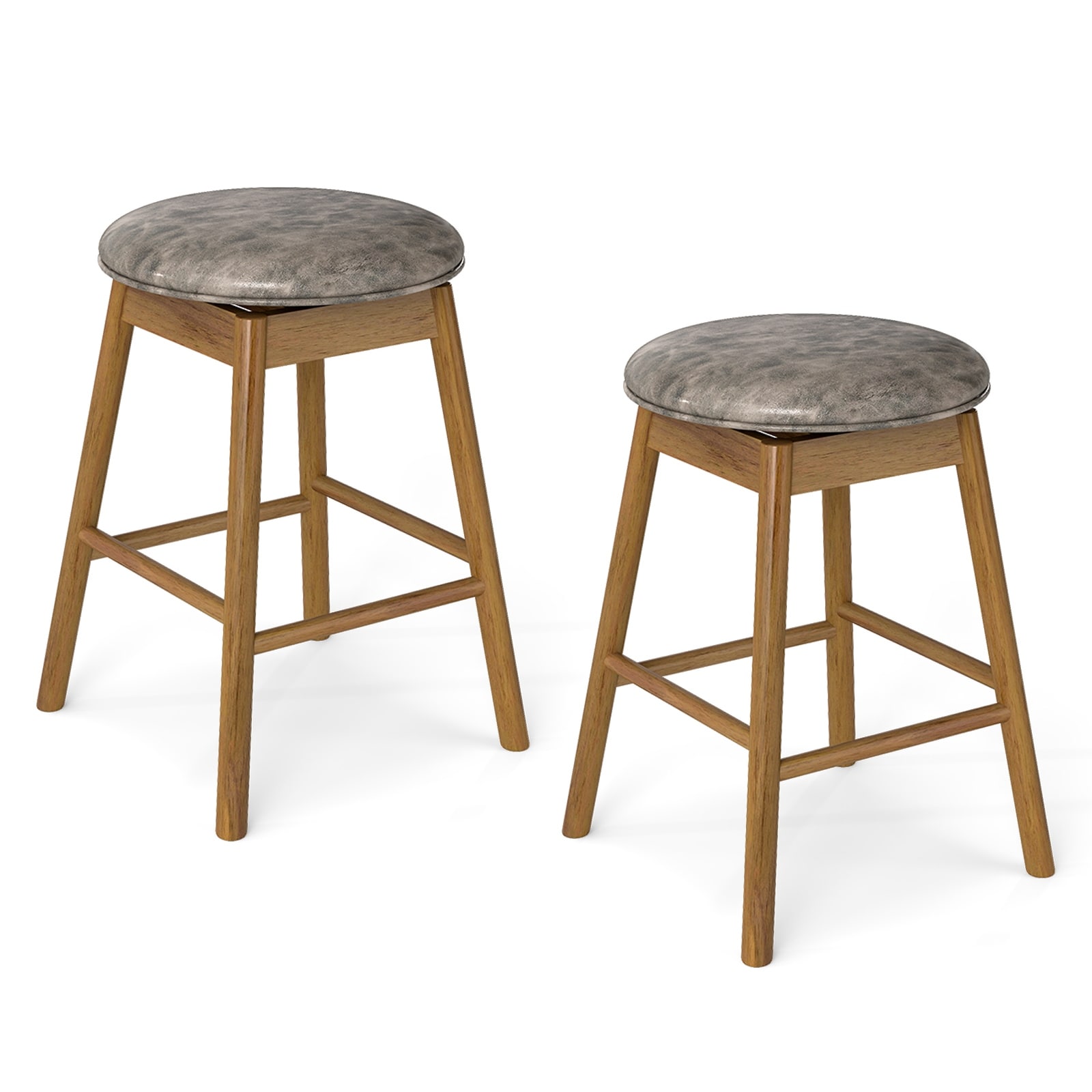 Gymax 25'' Swivel Counter Height Barstools Set of 2 w/Solid Wood Legs