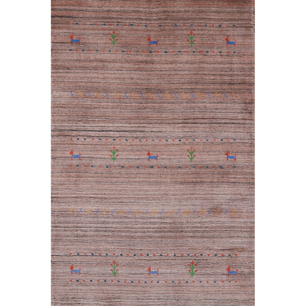 Hand Knotted Oriental 100% Wool Carpet Tribal Animal Pictorial Multi-Colored Gabbeh Area Rug - 4' 10'' X 3' 1''