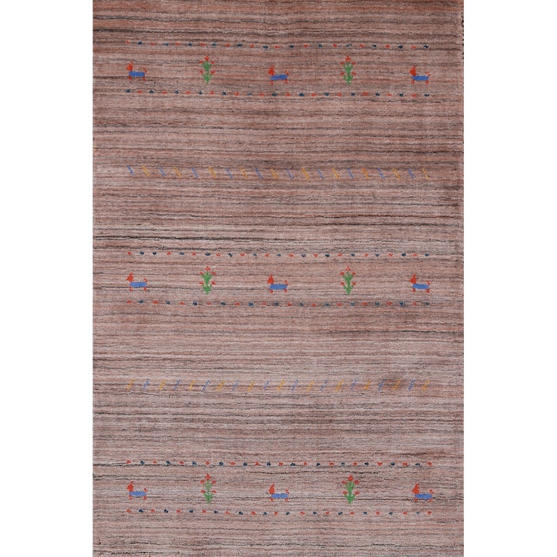 Hand Knotted Oriental 100% Wool Carpet Tribal Animal Pictorial Multi-Colored Gabbeh Area Rug - 4' 10'' X 3' 1''