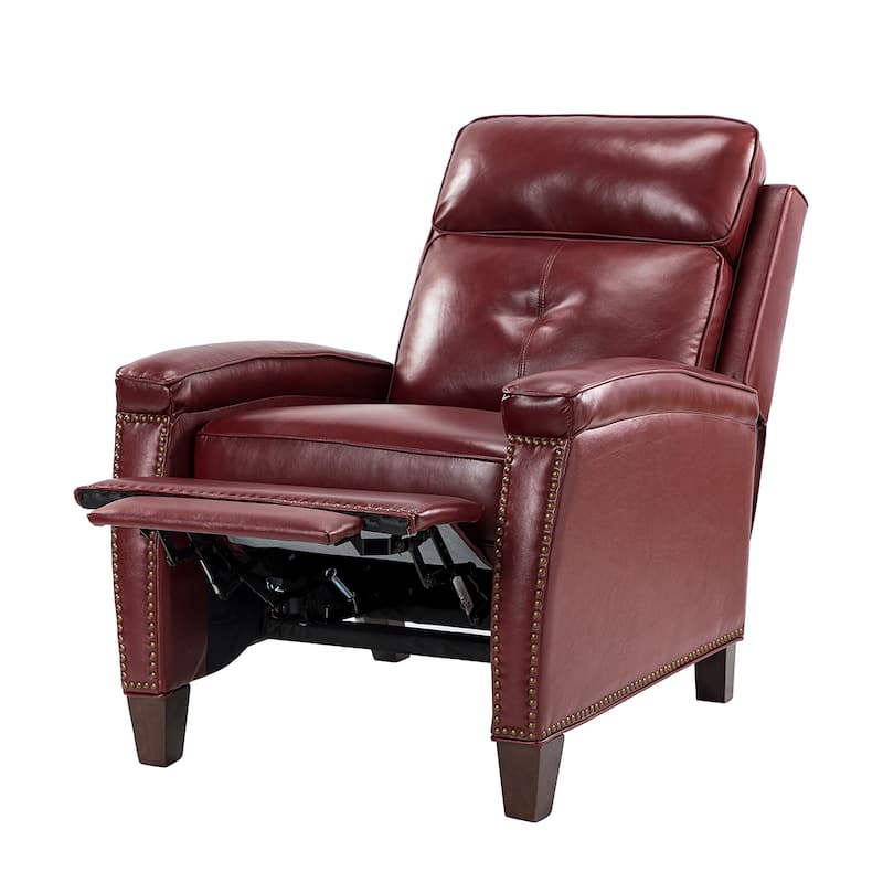 Gaspar Mid-Century Modern Genuine Leather Pushback Recliner with Wood legs Set of 2 by HULALA HOME
