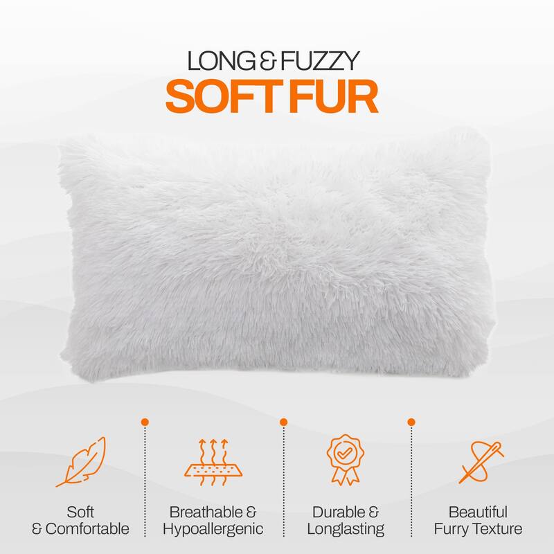 Cheer Collection 12"x20" Shaggy Long-hair Throw Pillows (Set of 2)