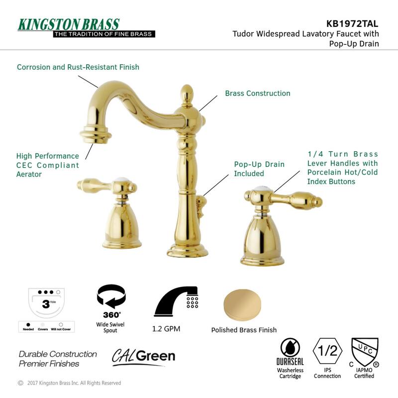 Kingston Brass Tudor Widespread Bathroom Faucet in Polished Brass