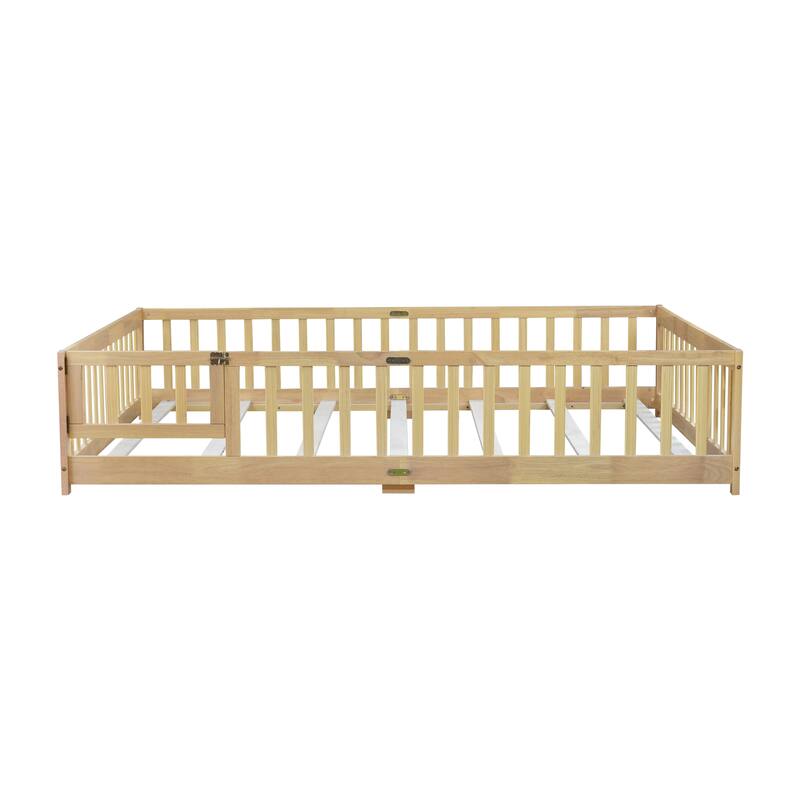 Floor Bed with Fence,Door and Safety Guardrails,Perfect for Kids' Play,Sleep and Development