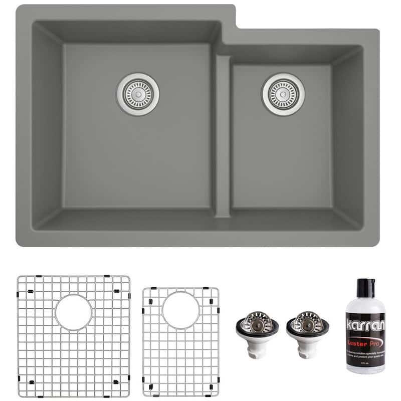 Karran USA QU-811-PK1 Quartz QU 32" Undermount Double Basin Quartz - Grey