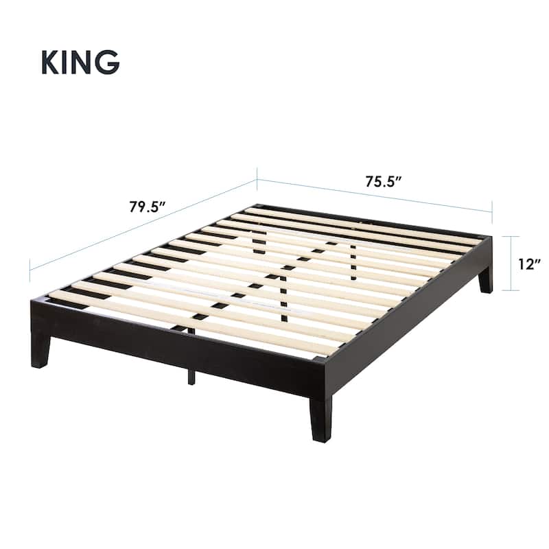 Grand Solid Wood 12-inch Platform Bed Frame by Crown Comfort