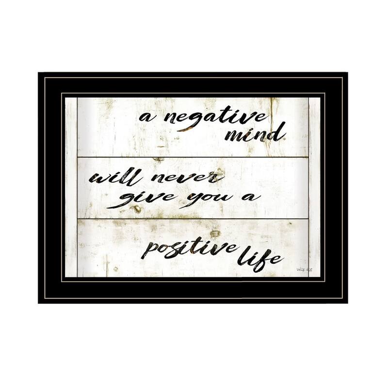TrendyDecor4U Traditional "Positive Life" Framed Print Wall Art by Cindy Jacobs - White, Tan, Black - 15 x 19 - Black